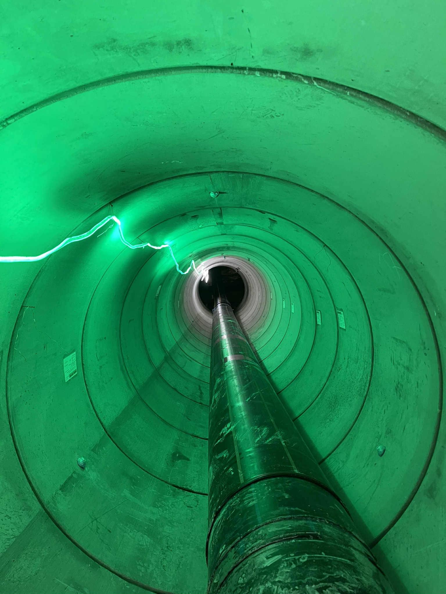 Inside view of a large-diameter HDPE pipe system